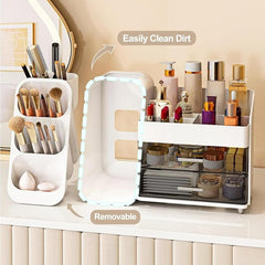 Makeup Organizer with Brush Holder – Skincare & Cosmetic Storage Box with Drawers
