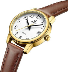 Elegant Women’s Analog Quartz Watch – Waterproof Leather Strap Ladies Wristwatch