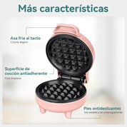 Snailar Mini Waffle Maker – 550W Compact Waffle Iron, Nonstick Coating, Ready Indicator Light, Cool Touch Handle, Easy Clean, Pink