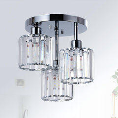 Rayofly 3-Lights Crystal Ceiling Lights Living Room, Chrome Semi Flush Ceilings Light Fittings