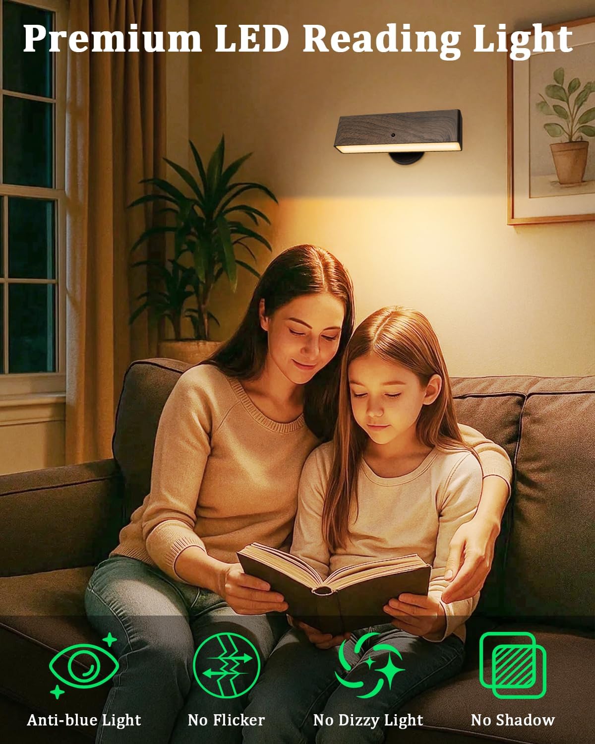 Rechargeable Wall Lights Indoor Set of 2 Wireless Magnetic Sconces Walnut