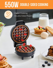 Mini Waffle Maker 4 Inch – Compact Breakfast Waffle Iron, Nonstick Snack, Chaffle & Hash Browns, 550W Grey
