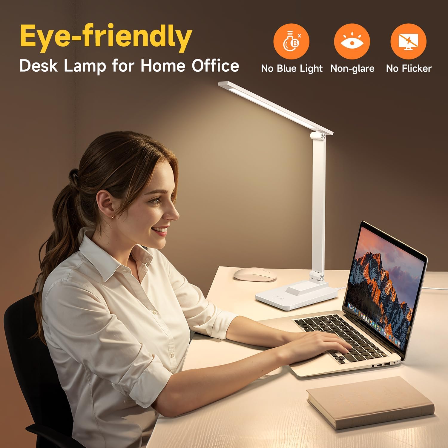 LED Desk Lamp with 15 Adjustable Modes, Dimmable Reading Light for Study, Bedside Lamp with Timer, Multi-Powered Office Desk Lamp, Black Desk Lamp for Home & Bedroom