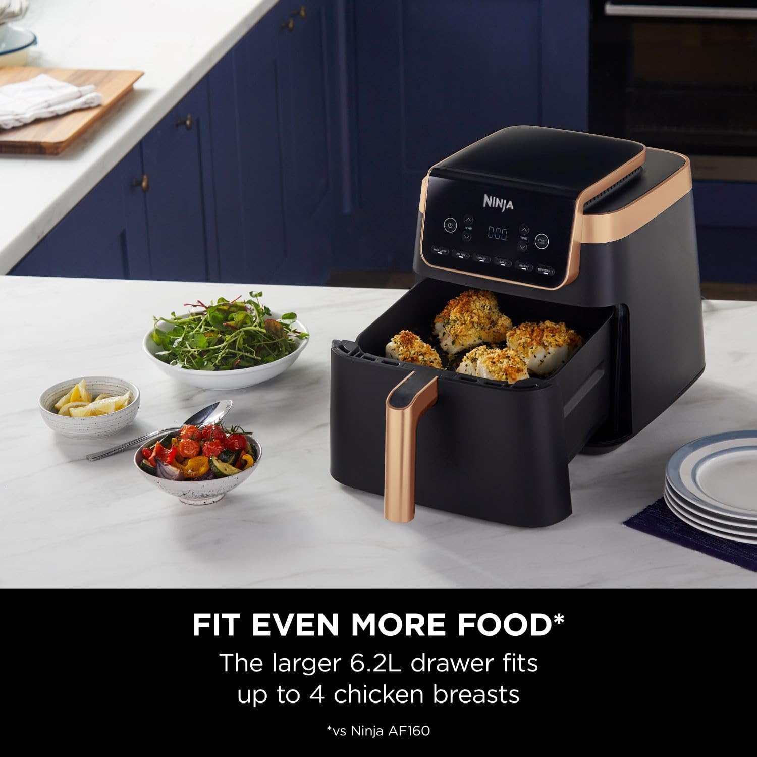 Air Fryer MAX PRO 6.2L – Family Size Digital Air Fryer with Non-Stick Drawer, Bake, Roast, Fry, Dishwasher Safe – Black & Copper
