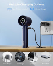 Turbo Handheld Fan with LED Torch & Clasp Base