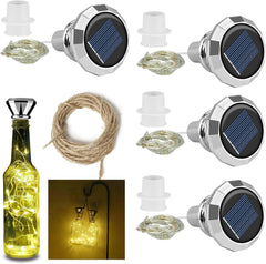 Pack of 4 Solar Bottles, 20 LEDs, 2 m Solar Bottle Lights, Cork Bottle Lights, Wine Bottle Light Chain, Diamond Bottle, Solar Wine Bottle, Copper Wire for Bottle, DIY, Decor, Christmas (Warm White)