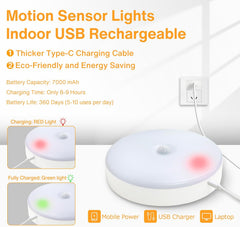 Rechargeable Motion Sensor Ceiling Light – 300LM LED, 7000mAh Battery, USB Powered, Wireless Indoor Wall Light for Stairs & Garage