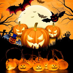 Maigacy Halloween Pumpkin String Lights, 9.8ft with 20 LEDs, 12PCS Bats and 3D Pumpkins, Battery Operated for Halloween, Thanksgiving, Christmas, and Garden Decorations