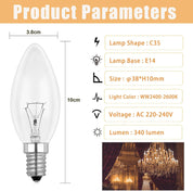 6-Pack E14 Small Screw Candle Light Bulbs, 40W C35 SES Dimmable Bulbs, Clear Glass with 2700K Warm White Glow, 230V Energy-Saving Decorative Bulbs