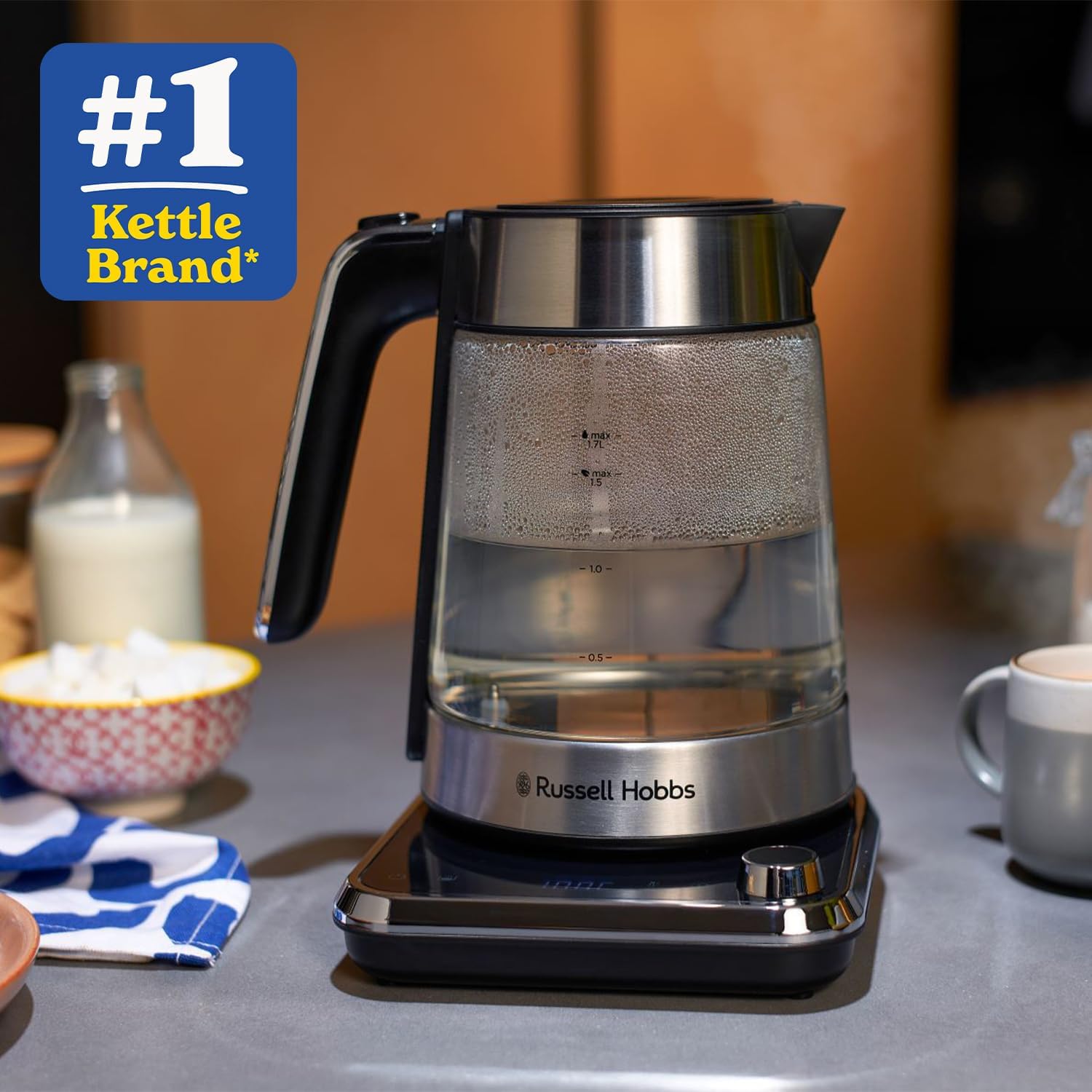 Attentiv 1.7L Electric Glass Kettle with Removable Infuser – Variable Temperature 40°C-100°C, Keep Warm, Touch Control