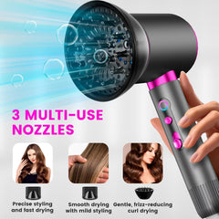 2400W Professional Ionic Hair Dryer – Silent, Fast Drying with Diffuser & Nozzles
