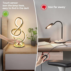 Modern LED Table Lamp with USB Ports, 3 Color Temperatures, Touch Control Stepless Dimmable Bedside Nightstand Lamp (Gold)