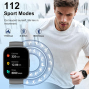 Smart Watch 1.95" HD – Bluetooth Calls, 112+ Sports Modes, Fitness Tracker, IP68 Waterproof