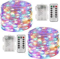 Fairy String Lights, 2 Set 33ft 100 LED Battery Operated with Remote, 8 Modes for Home, Garden, Wedding