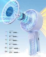 Handheld Fan, Portable Fan with 4000mAh Rechargeable Battery, LED Display Hand Fan with 6 Speeds, Mini Fan 180° Foldable for Home Office Travel Outdoor Bedroom