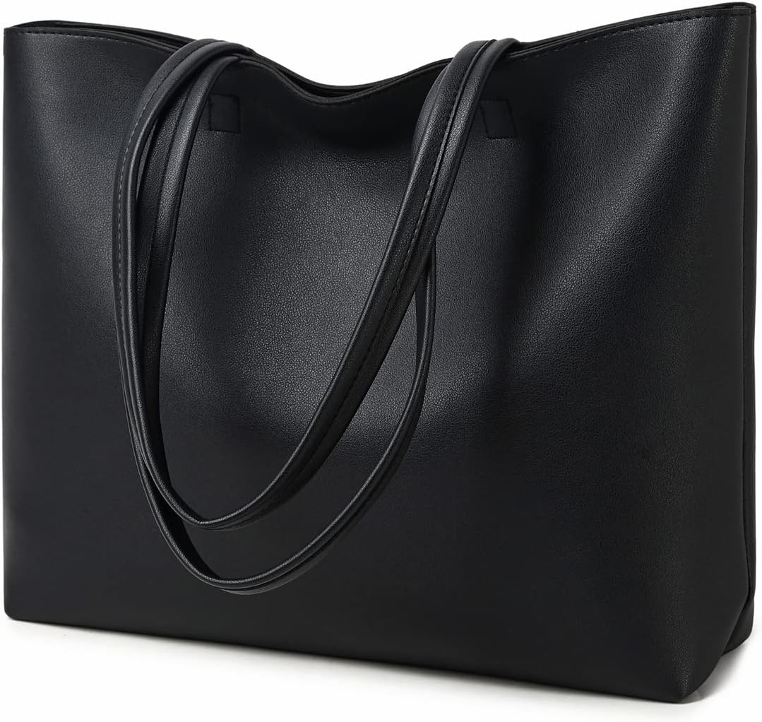 Ladies PU Leather Tote Bag – Simple Work, School & Shopping Handbag with Zipper Pocket