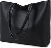 Ladies PU Leather Tote Bag – Simple Work, School & Shopping Handbag with Zipper Pocket