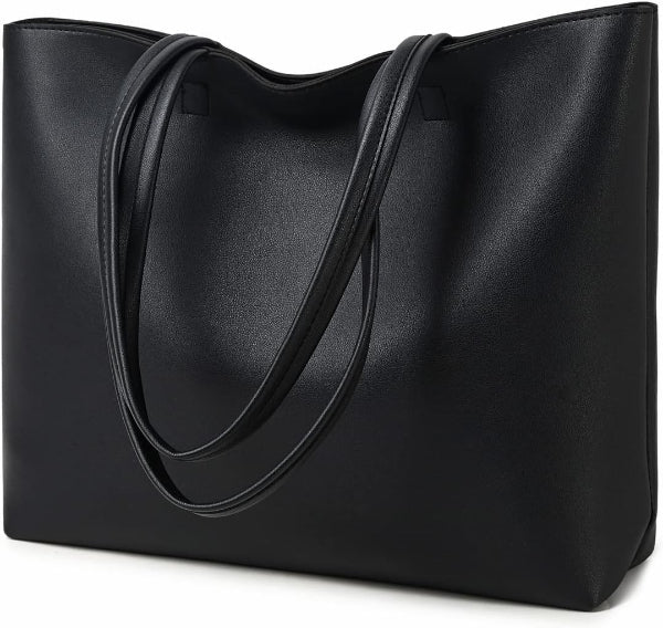 Ladies PU Leather Tote Bag – Simple Work, School & Shopping Handbag with Zipper Pocket
