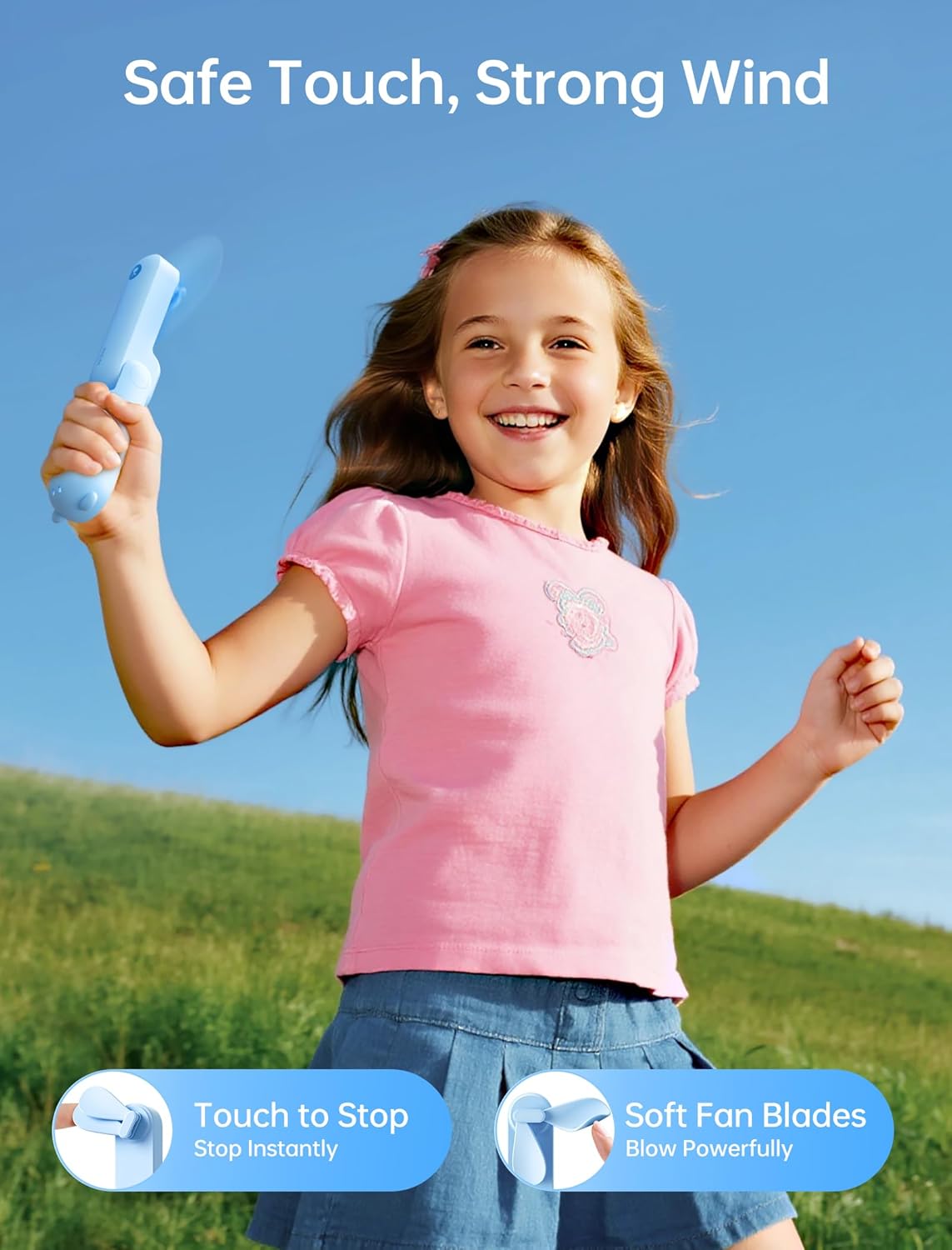 Portable Handheld Fan with 4500mAh Powerbank – Blue