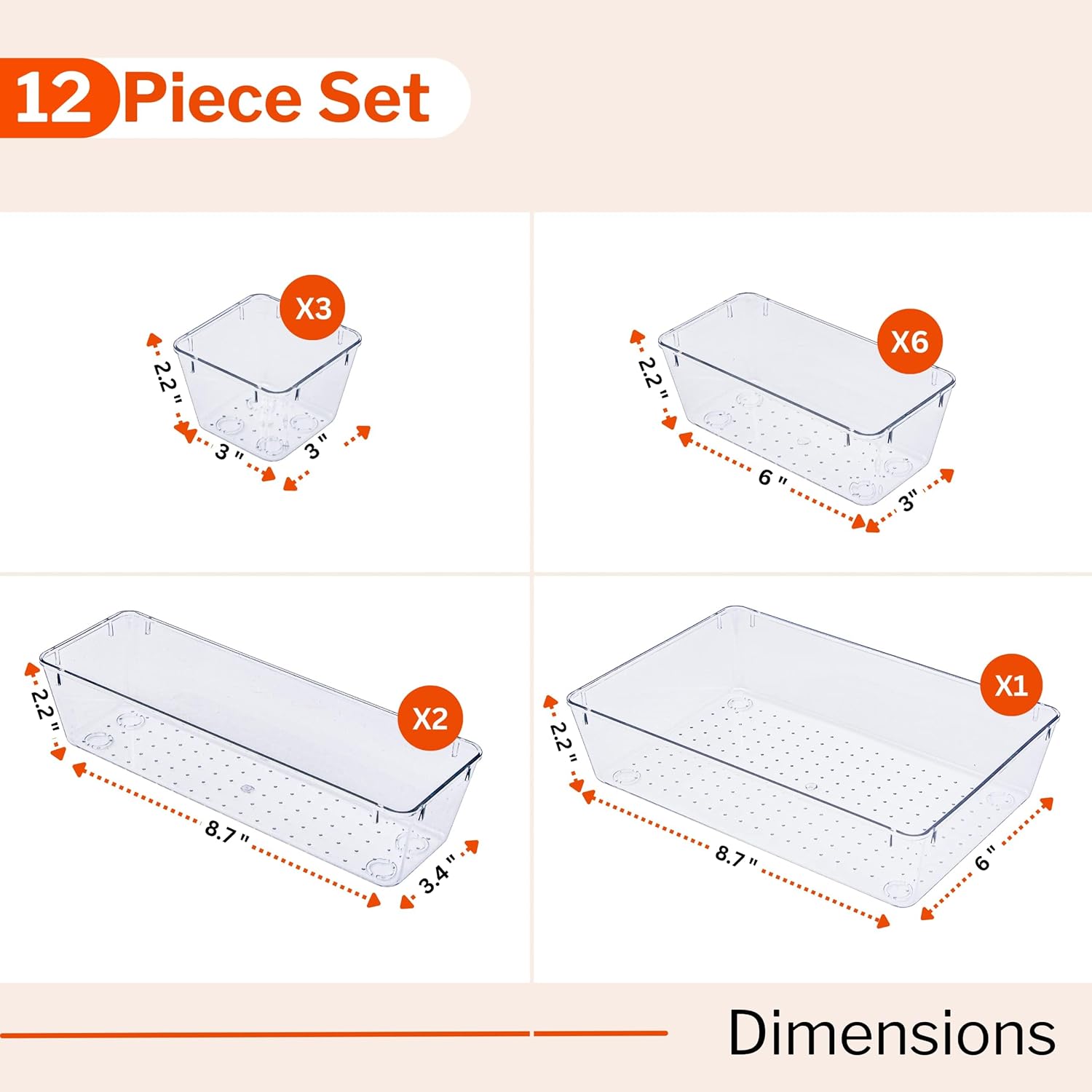 Clear Drawer Organiser Set – Makeup, Cosmetics & Utensil Tray for Kitchen & Bedroom