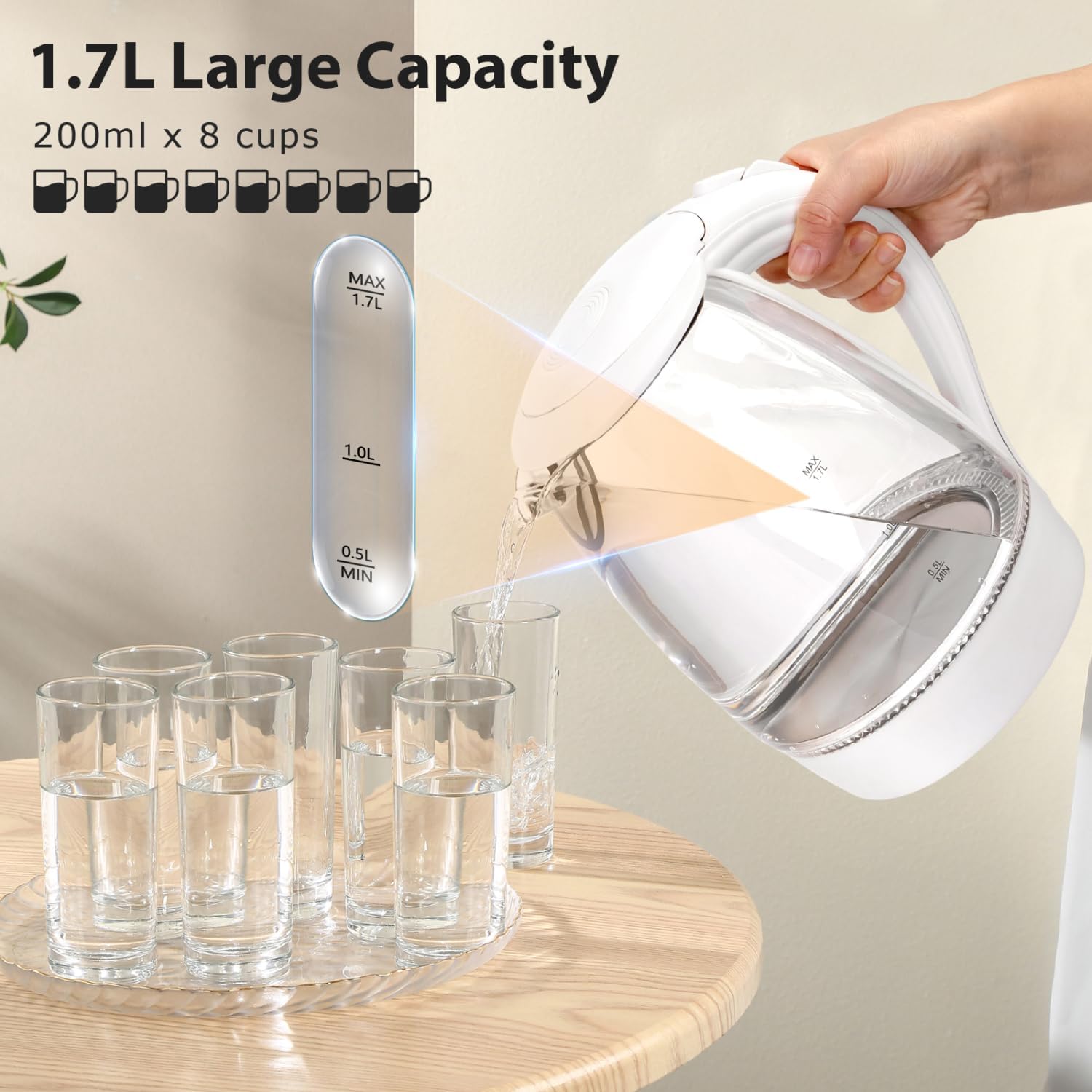 Glass Water Kettle 1.7L – LED Electric Kettle 2200W BPA-Free Auto Shutoff
