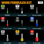 SOMELINE Crimping Pliers Wire End Ferrules Set, 0.25–10 mm² with 18 Types Insulated and Non-Insulated Wire End Ferrules, Self-Adjusting Square Crimping Pliers