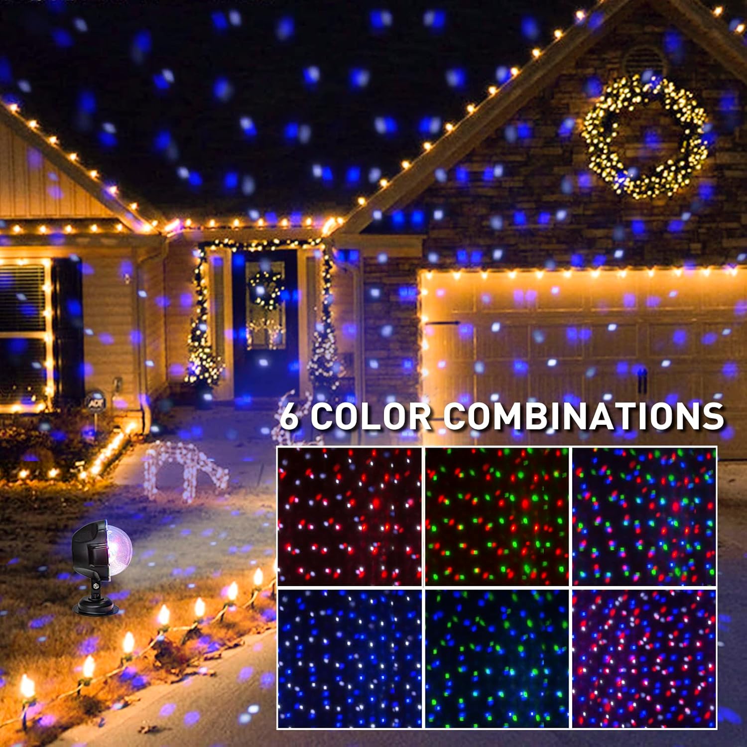 Outdoor Christmas Snowfall Projector Lights – Multicolour Rotating Snow Effect