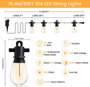 Outdoor Festoon Lights 24V 15M with Remote, IP65 Waterproof S14 Bulbs