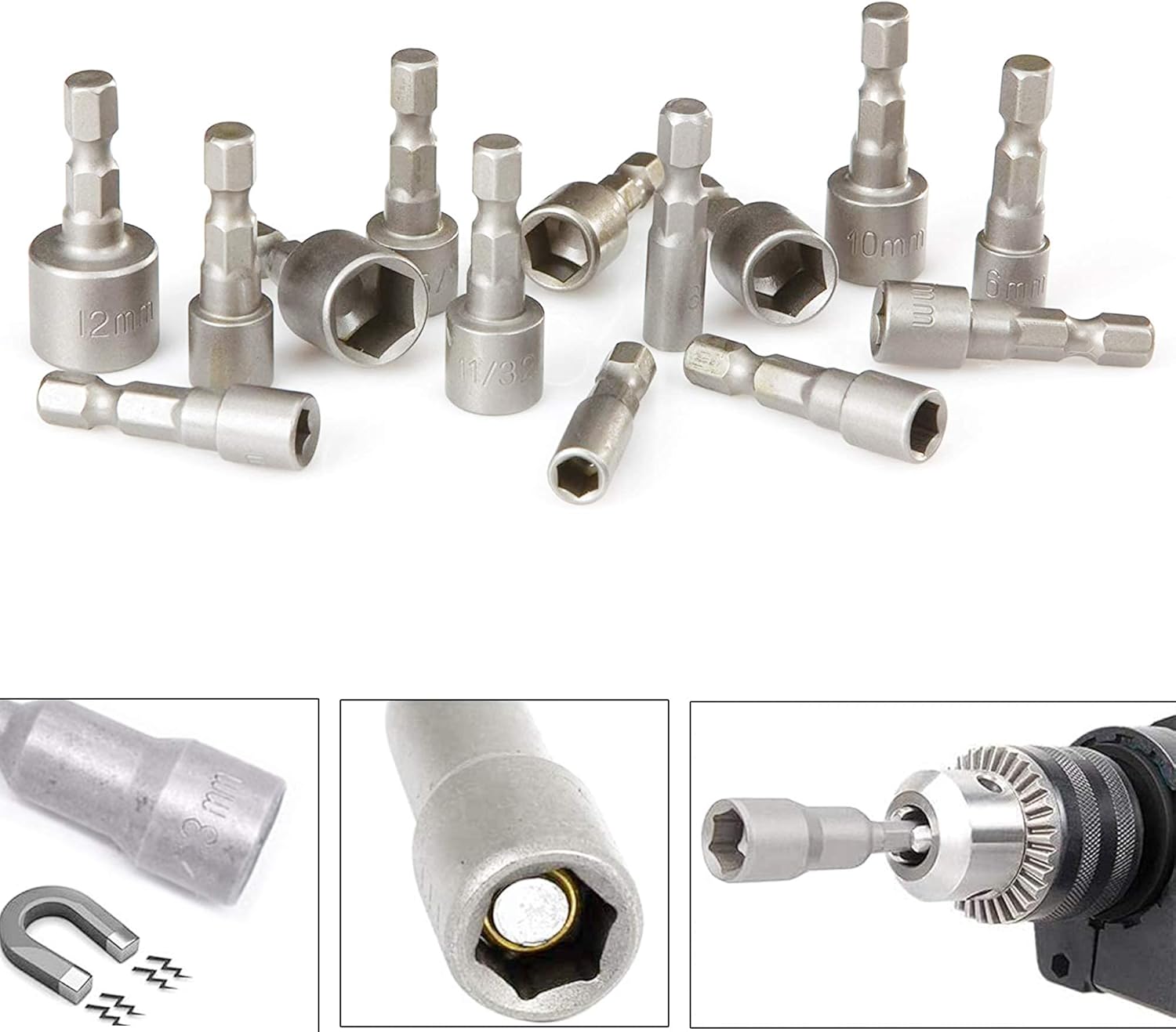 10 Pcs Magnetic Hex Socket Set 6-19mm Hex Drill Bits