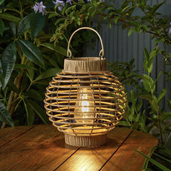 Solar Rattan Style Light Outdoor Garden Balcony Terrace Freestanding Table Lantern Woven LED Lamp (Terra)