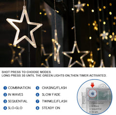 Jsdoin 12 Stars LED Curtain Lights – 138 Warm White String Lights for Christmas Decor