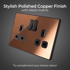 BG Electrical Double Switched Power Plug Wall Socket, Screwless, Evolve, Polished Copper, 13A, PCDCP22B