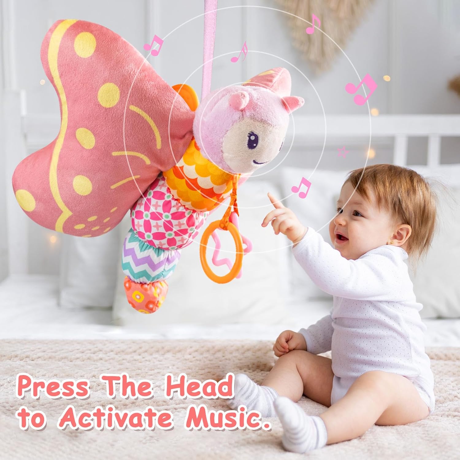 Baby Musical Sensory Butterfly Toy – Plush Rattle, Crinkle, Teether & Hanging Ring (0–12M)