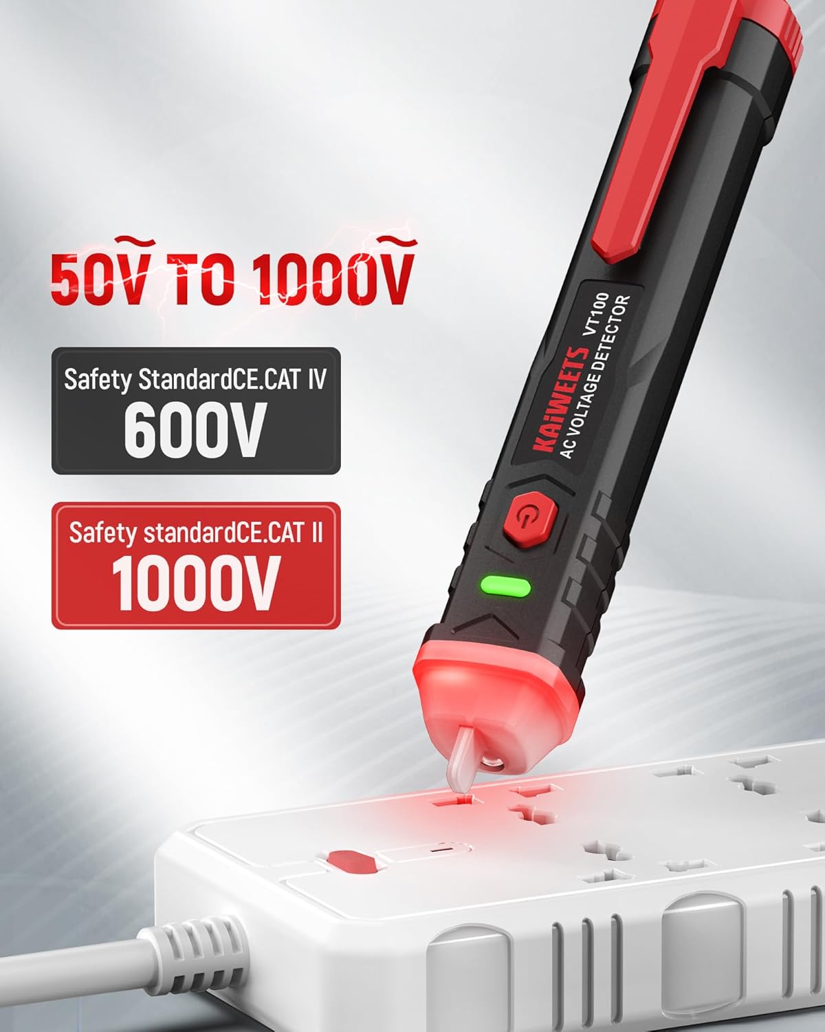 KAIWEETS Voltage Tester, Non Contact Voltage Detector Pen, 50V to 1000V AC, Audible and Flashing LED Alarms, Wire Breakpoint Finder, Electrical Tester with Flashlight, Buzzer Alarm VT100