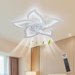 Modern 7-Blade Ceiling Fan with LED Light - Petal Design Remote Control