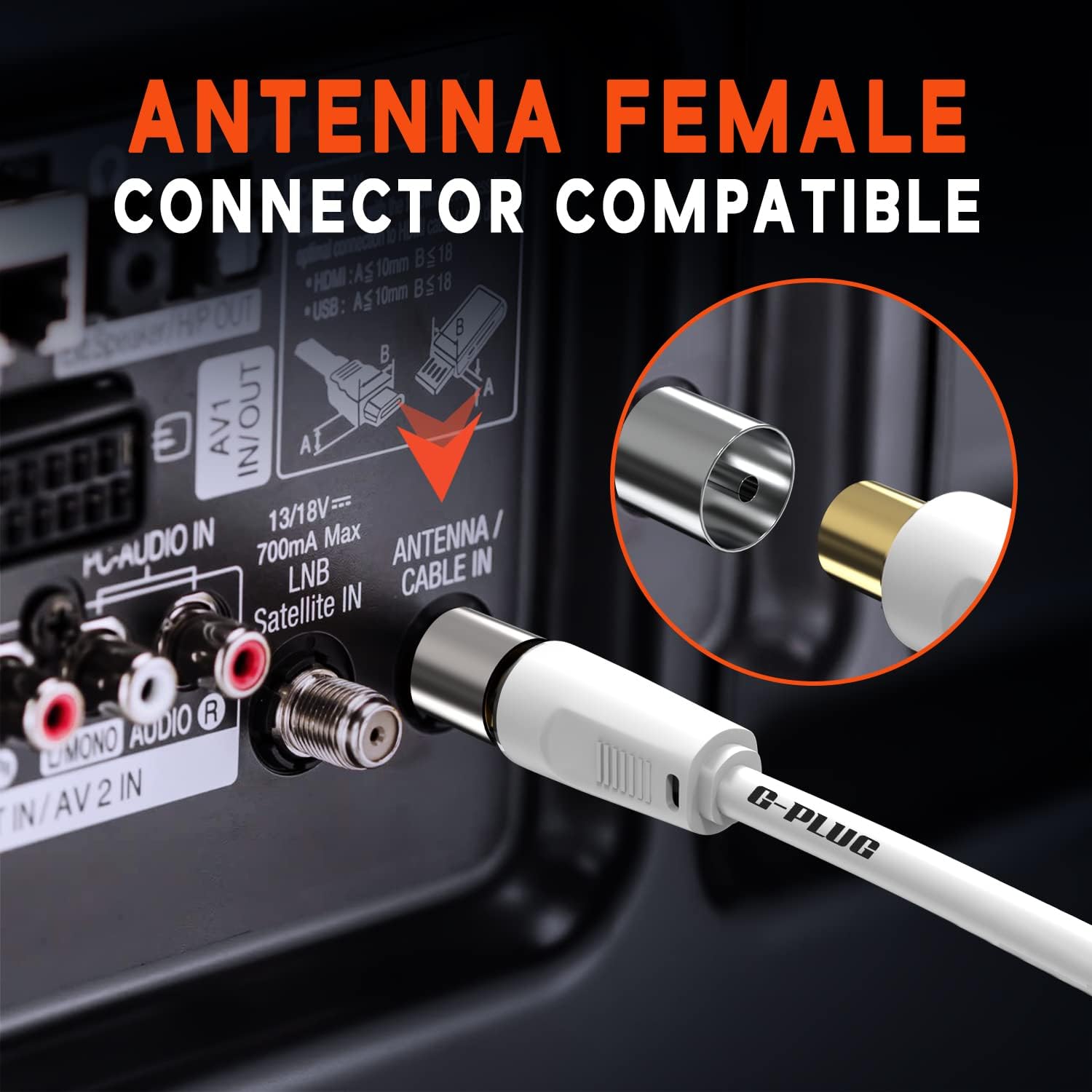 0.5m TV Aerial Cable with Right Angled Plug + Adapter – Coaxial RF Lead Male to Male – Gold-Plated Connector – Freeview, Freesat, Sky Box, BT, TV Antenna Extension
