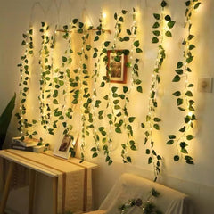 Leaf Garland String Lights—50 LEDs, 5m Green Ivy, Ideal for Wedding, Party, and Home Décor, Simulation Climber Rattan Lights for Walls and Windows