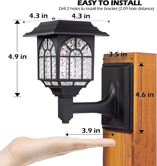 Solar Fence Lights, Outdoor LED Solar-Powered Wall Lights, Waterproof Garden Lights for Patio & Yard, Warm White (4 Pack)