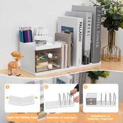 Large Desk Organizer with File Holder – White Stationery Storage for Office & School