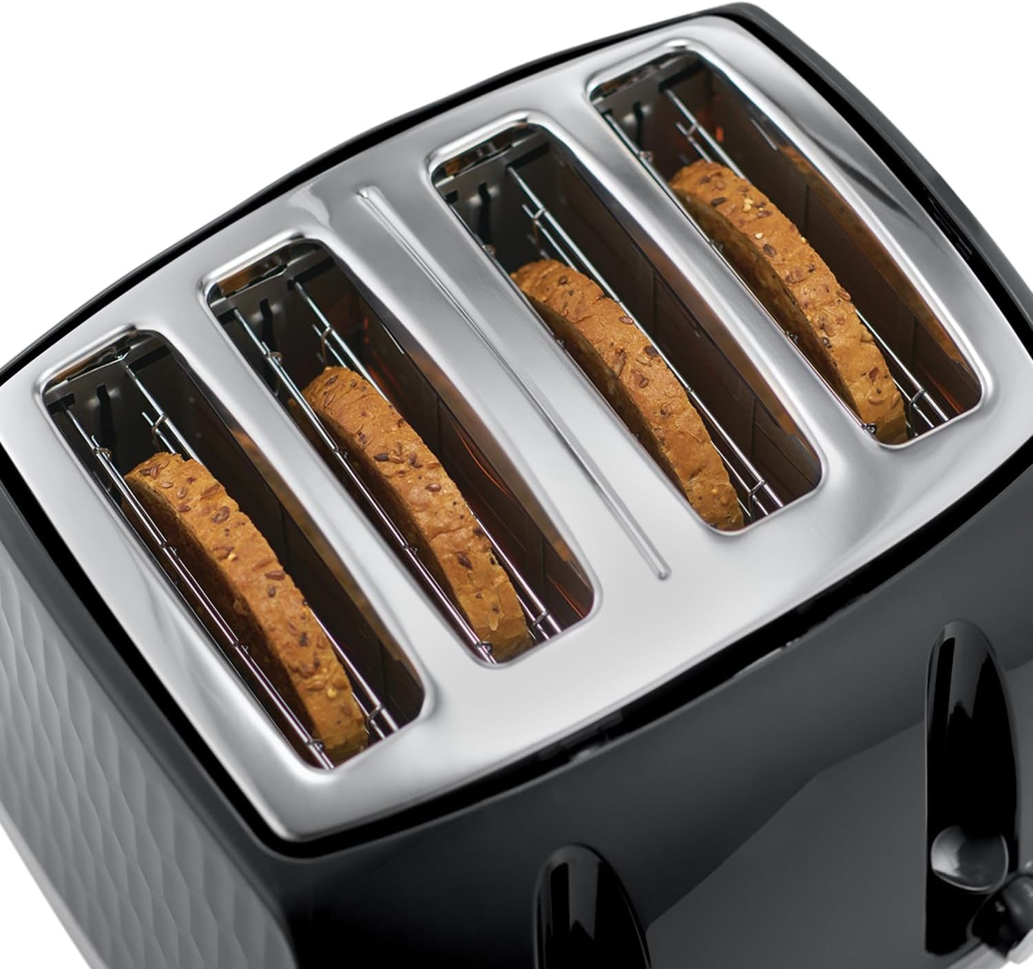 Russell Hobbs Honeycomb 4 Slice Toaster – Extra Wide Slots, 6 Browning Levels, High Lift, Frozen/Cancel/Reheat, 1500W, Black Gloss Finish