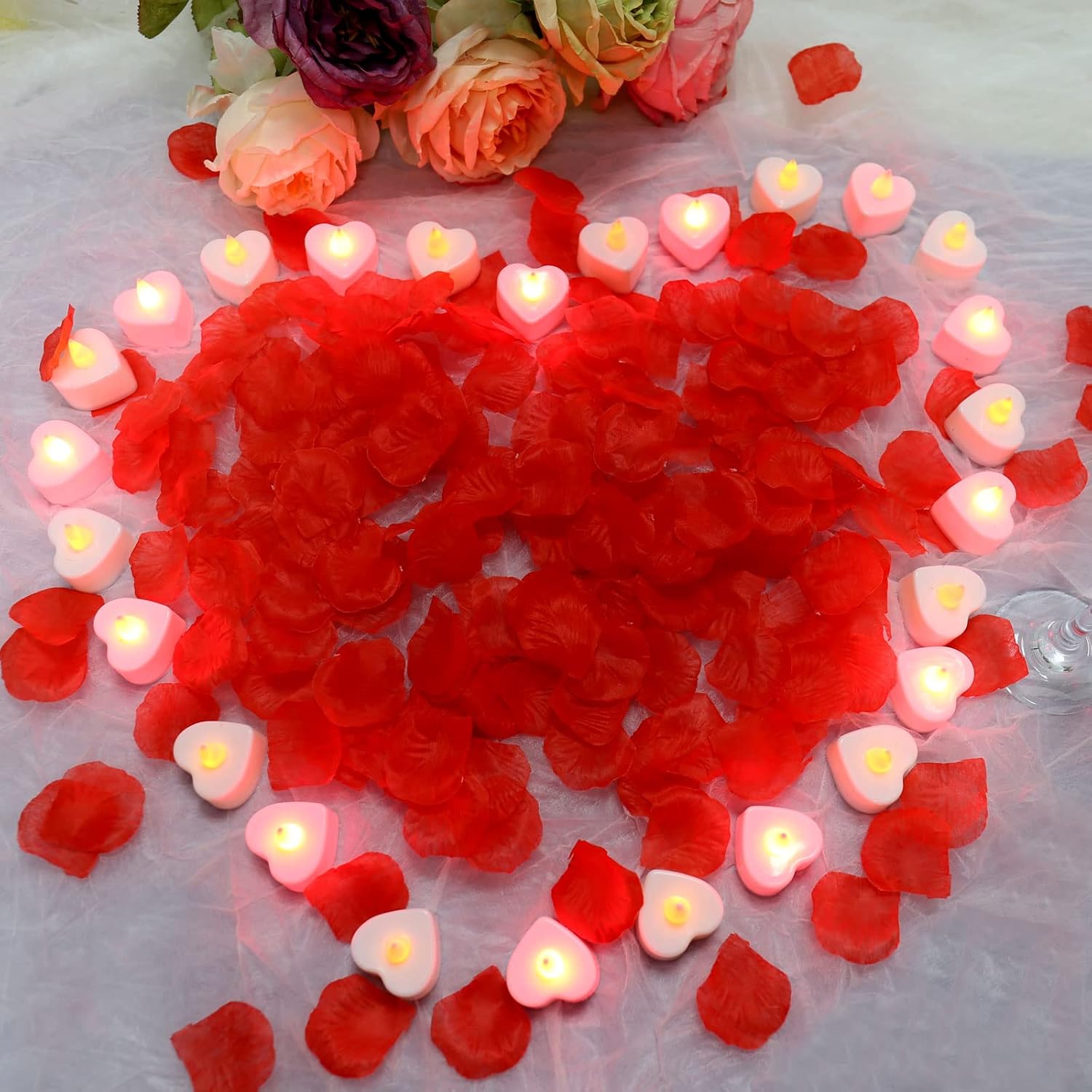 Heart Shaped Flameless LED Candles – Pack of 24 Flickering Decorative Lights for Romantic Occasions