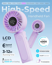 Portable Handheld Fan 4000mAh 6 Speed Foldable