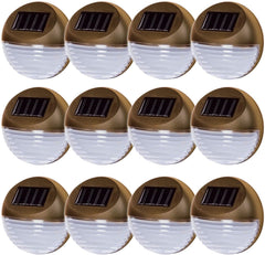 Set of 4 Brown Solar Powered LED Round Decorative Garden Fence Lights Wireless Wall Patio Door Decking Outdoor Lighting