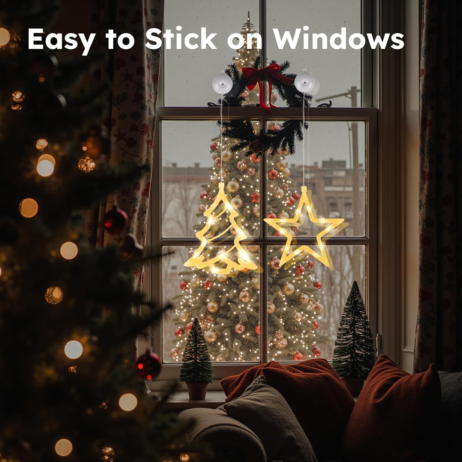 Christmas Window Fairy Lights 2 Pack, Warm White Battery Operated Decorations with Timer & Suction Cup | Indoor LED Lights for Windows, Party & Home Décor