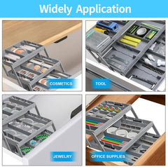 3-Tier Expandable Drawer Organizer, Folding Multi-Level Makeup & Office Storage Tray