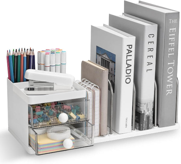 Large Desk Organizer with File Holder – White Stationery Storage for Office & School