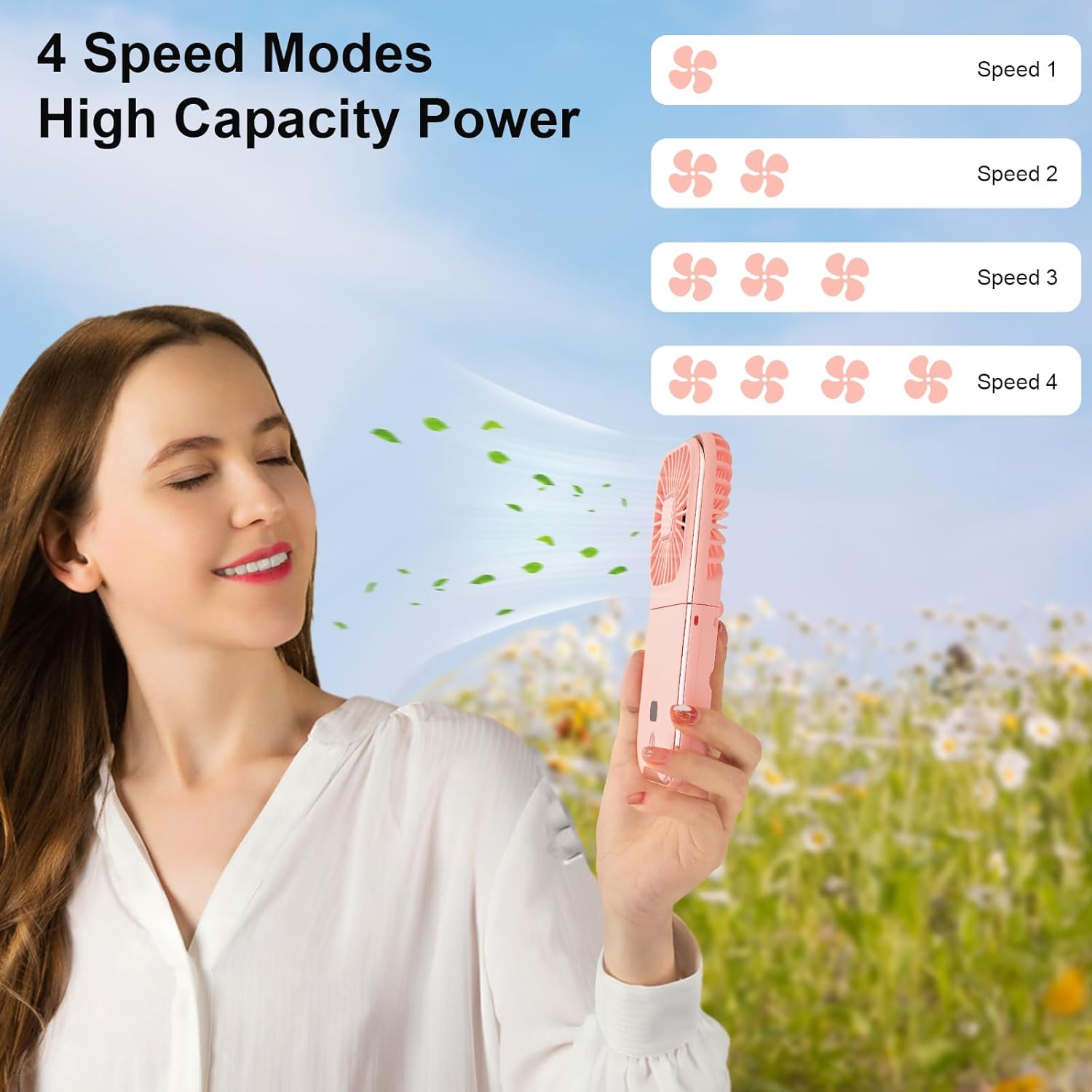 Folding Handheld USB Rechargeable Mini Fan – Pink