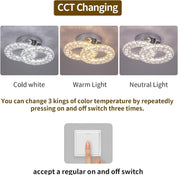 Crystal LED Ceiling Light Fixture, Modern 2-Ring Flush Mount Chandelier