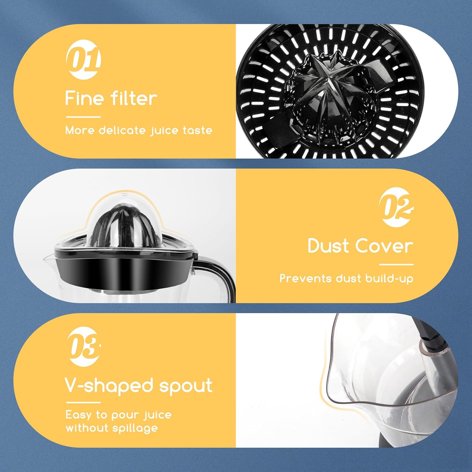 Electric Citrus Juicer 700ml Bowl Two-Way Rotation with 2 Cones Black