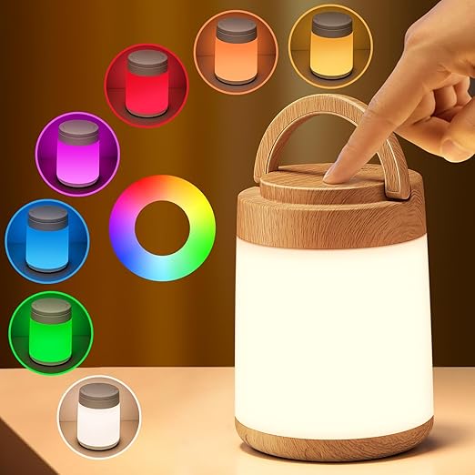 Dimmable 8-Brightness Touch Lamp, 10-Color Rechargeable Kids Night Light, Remote & Touch Control, Timer LED Warm Small Lamp